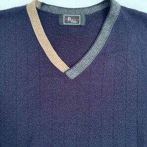 navy and tan V neck sweater  size M